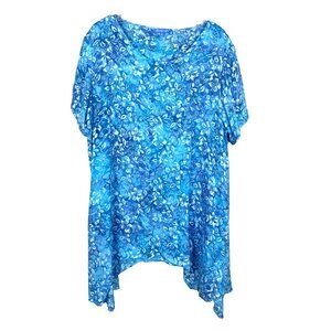 Blue Ginger Womens L Tunic Top Coverup Rayon Beachy Tropical Hawaii Blue Floral
